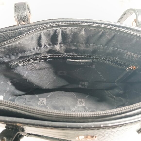 Anne Klein Black Faux Croc Embossed Leather Tote Shoulder Bag Medium VGUC - Picture 10 of 14